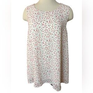 PLEIONE Ivory Crewneck Sleeveless Lined Rosebud Pink Red Pullover Top Size LARGE